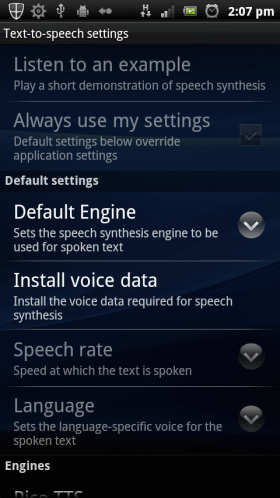 Voide input & output - Text-to-Speach settings