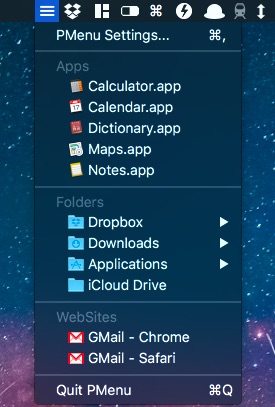 メニューバーやショートカットキーで起動できるシンプルな Mac のランチャーアプリ Pmenu Lonely Mobiler