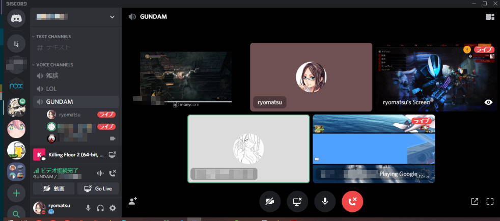 Discord で複数人同時にビデオ通話 Go Liveを行う Lonely Mobiler