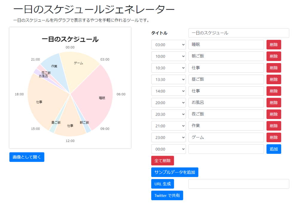 一日のスケジュールを円グラフ化する Web サービスを作成した Lonely Mobiler